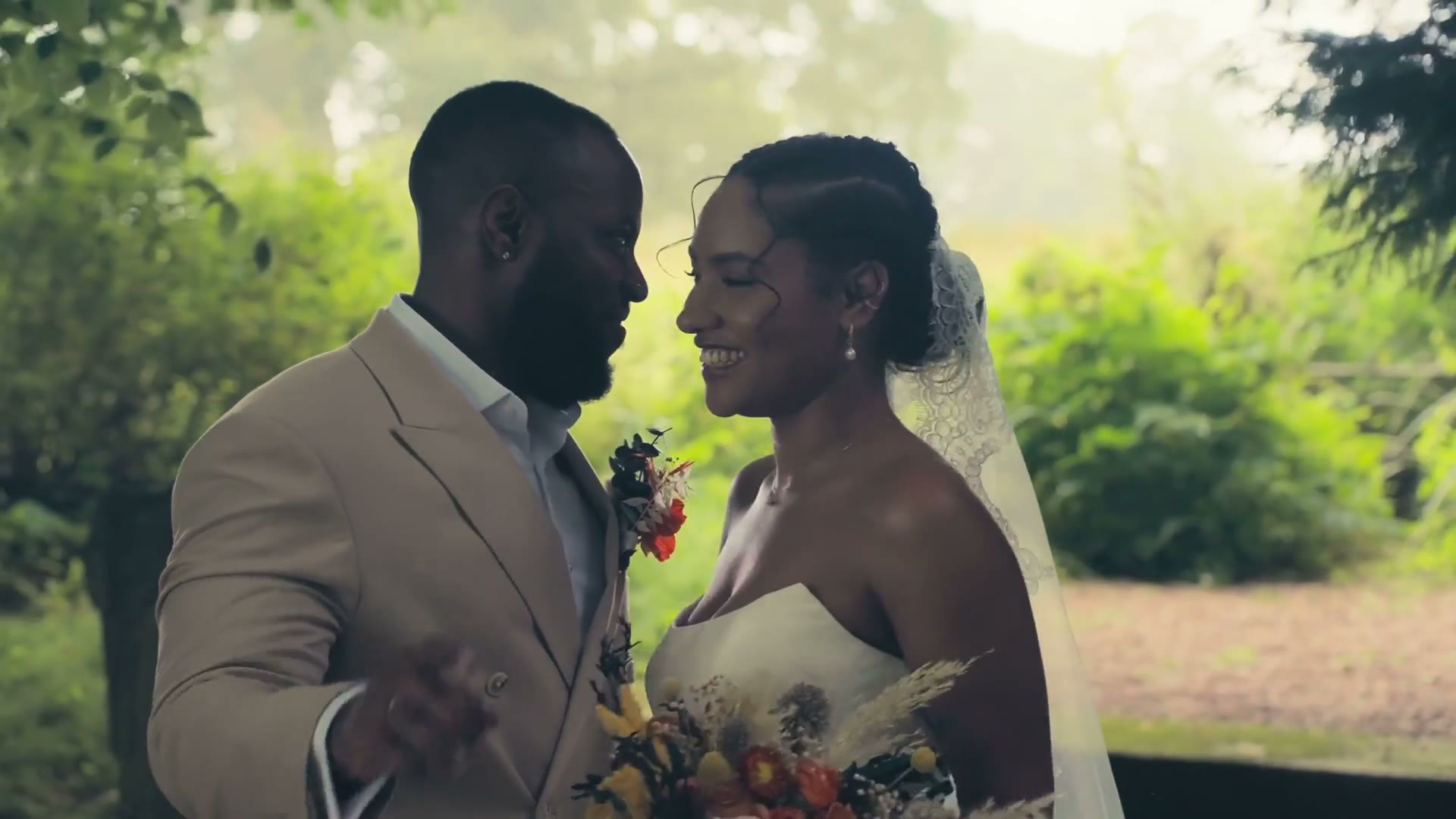 An emotional moment between a couple at the altar